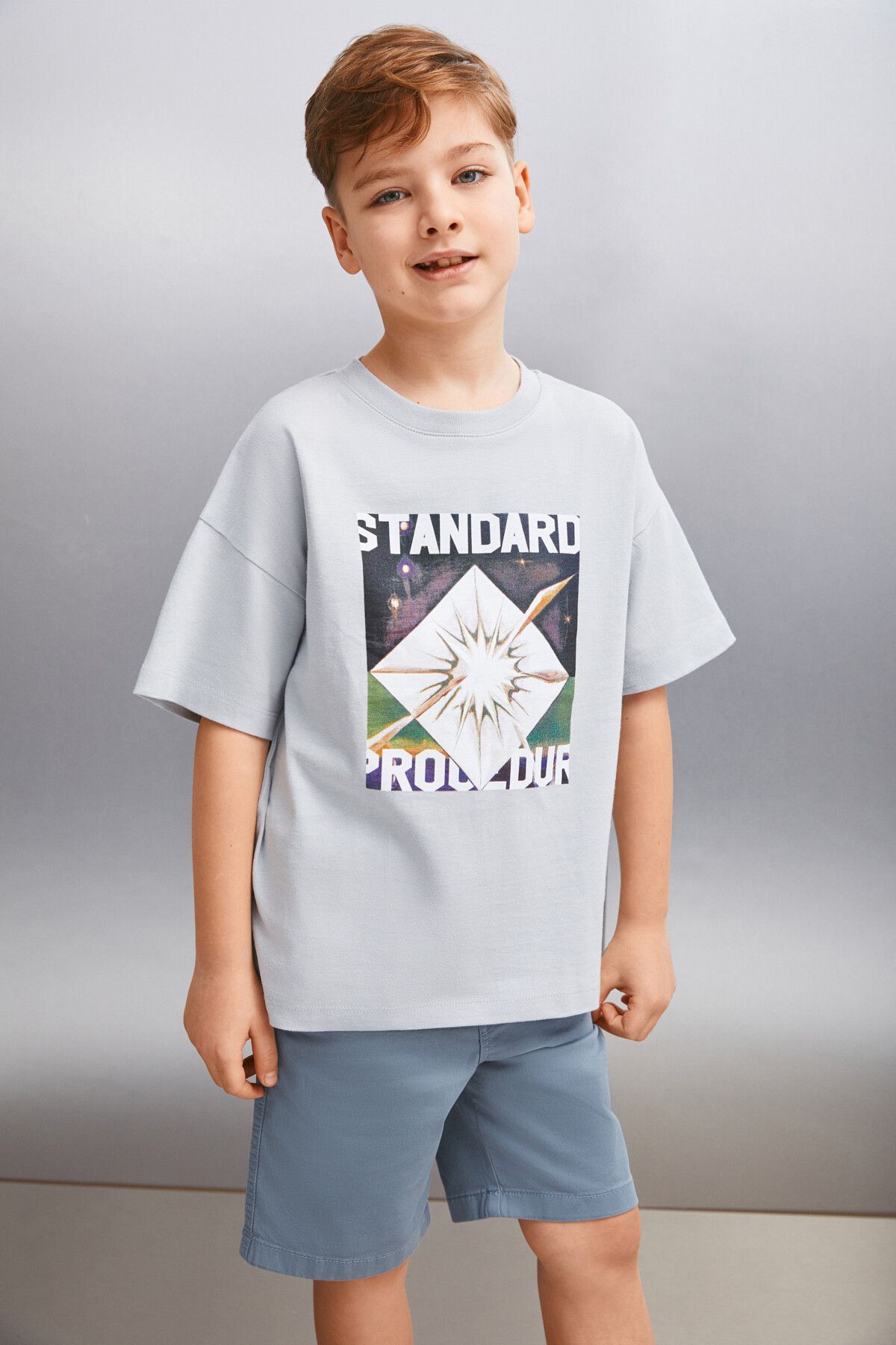 GRIMELANGE Szary T-shirt Męski Innes – Luźny Krój Unisex - 5–6 years