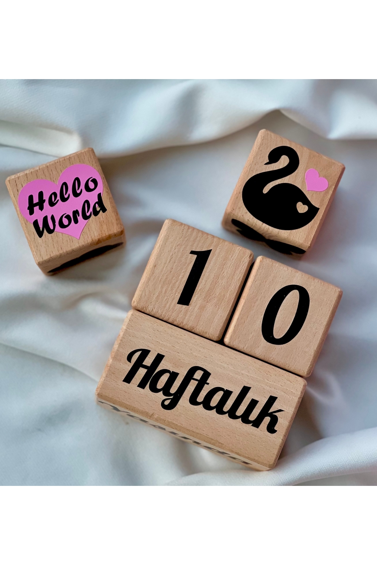 Pembe  kalpli siyah yazılı Anne bebek anı küpü bebek çekim aksesuarı hello world