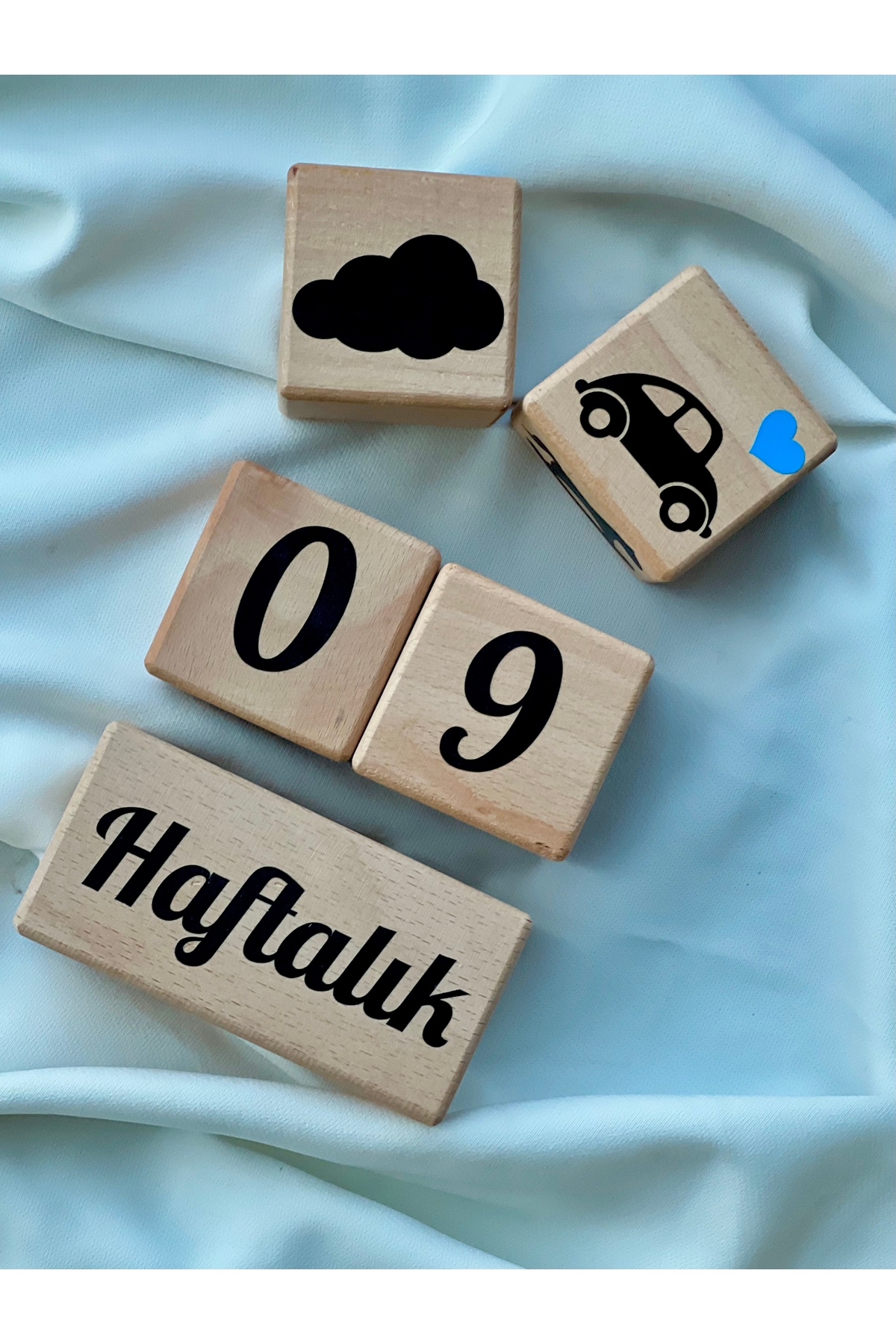 Mavi kalpli siyah yazılı anne bebek anı küpü seti bebek hediyelik çekim dekor aksesuarı