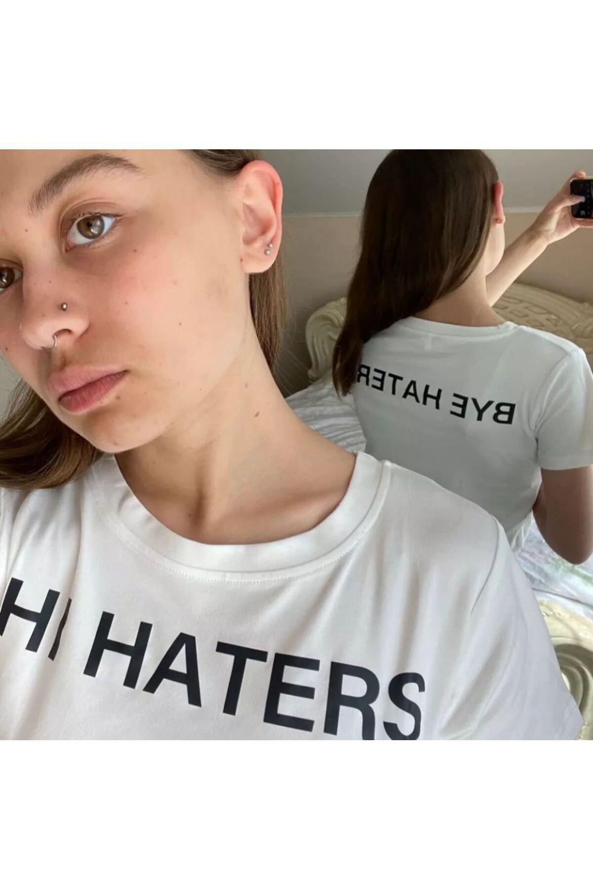 Köstebek-بدلة أساسية بأكمام قصيرة مطبوعة من الأمام والخلف من Hi-Bye Haters 3