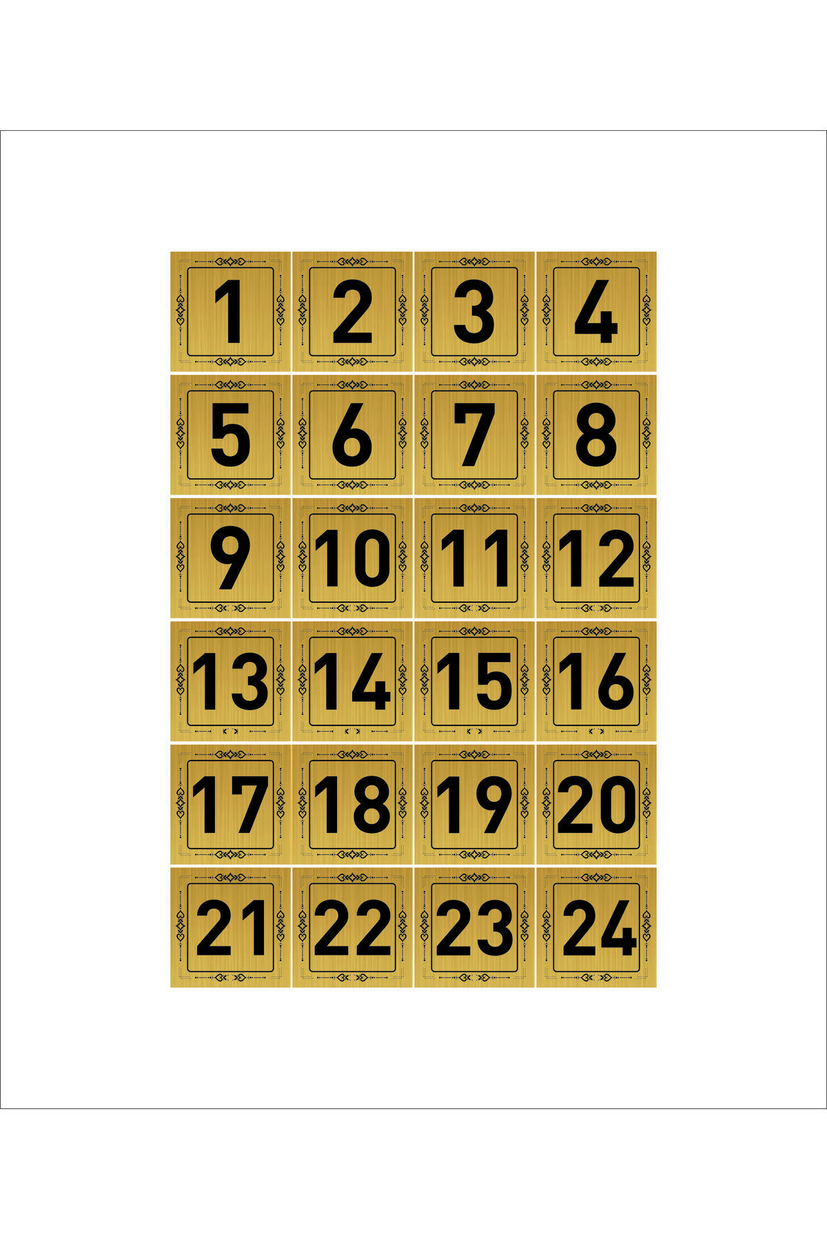 APARTMENT DOOR NUMBER CABINET NUMBER TABLE NUMBER 5CM X 5CM 24 PIECES GOLD METAL