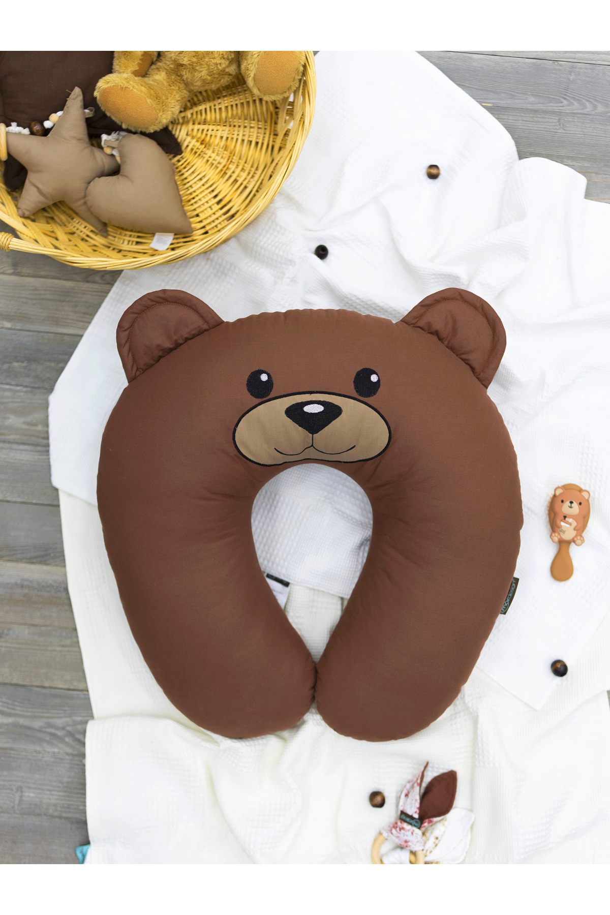 mordesign Çift Taraflı Emzirme Yastığı Bebek Destek Minderi Hamile Yastığı Pamuk Kumaş Morbear Serisi fotoğrafı 6 (önizleme)