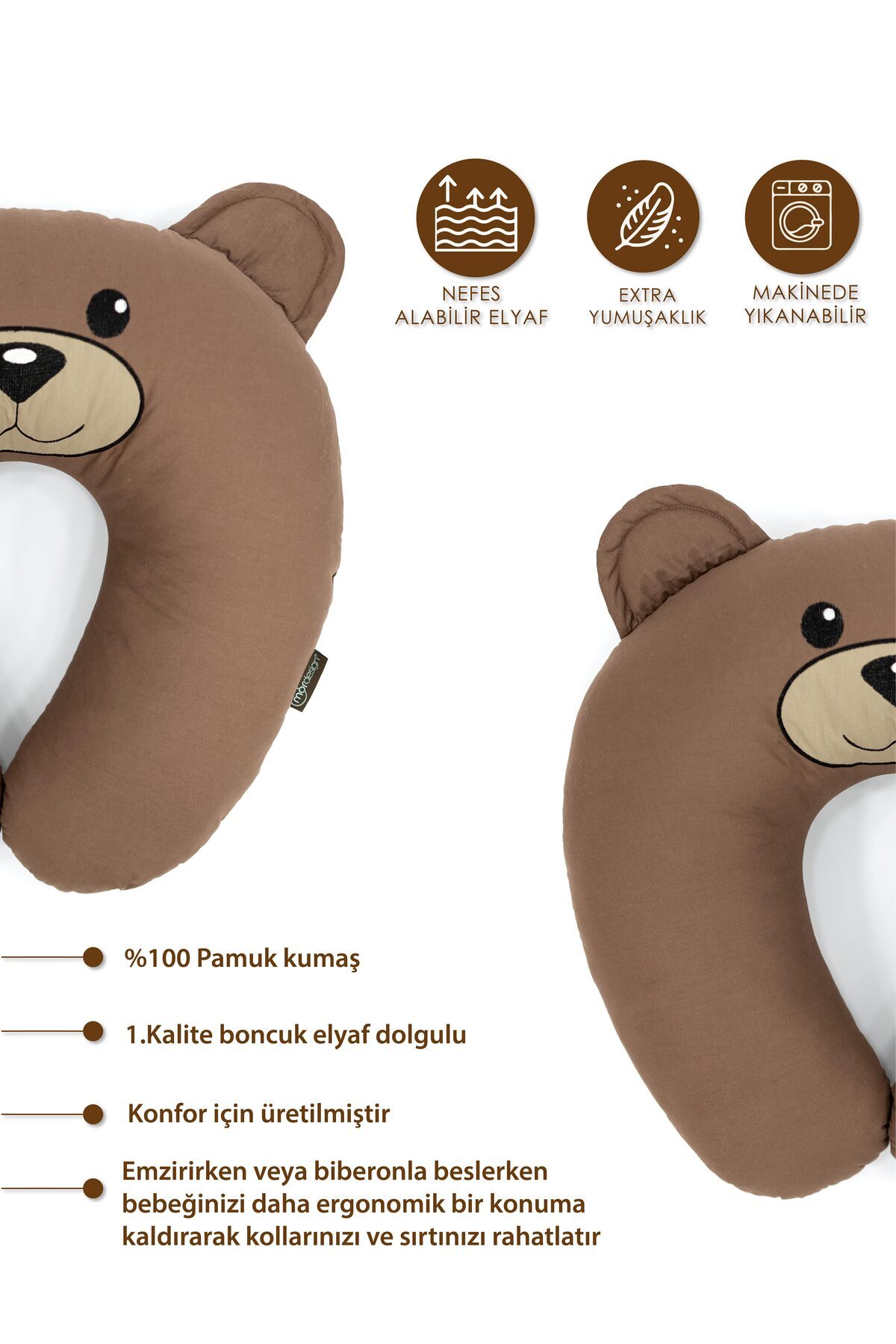 mordesign Çift Taraflı Emzirme Yastığı Bebek Destek Minderi Hamile Yastığı Pamuk Kumaş Morbear Serisi fotoğrafı 2 (önizleme)