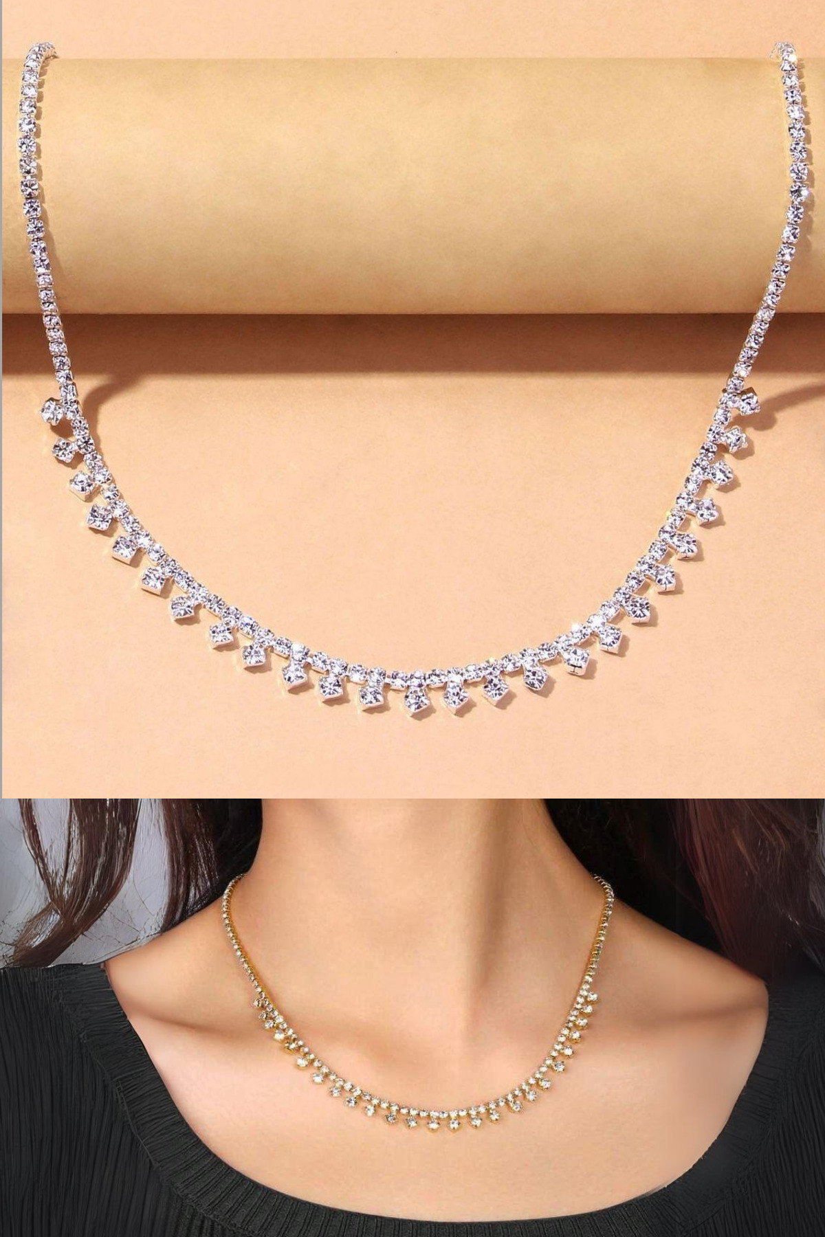 Diloshtrend Design Zirkon Taşlı Gümüş Ton Rhinestone Kolye görsel 2