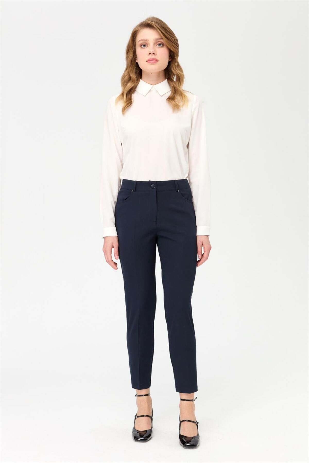 Esswaap-Pantaloni cu cinci buzunare bleumarin 5