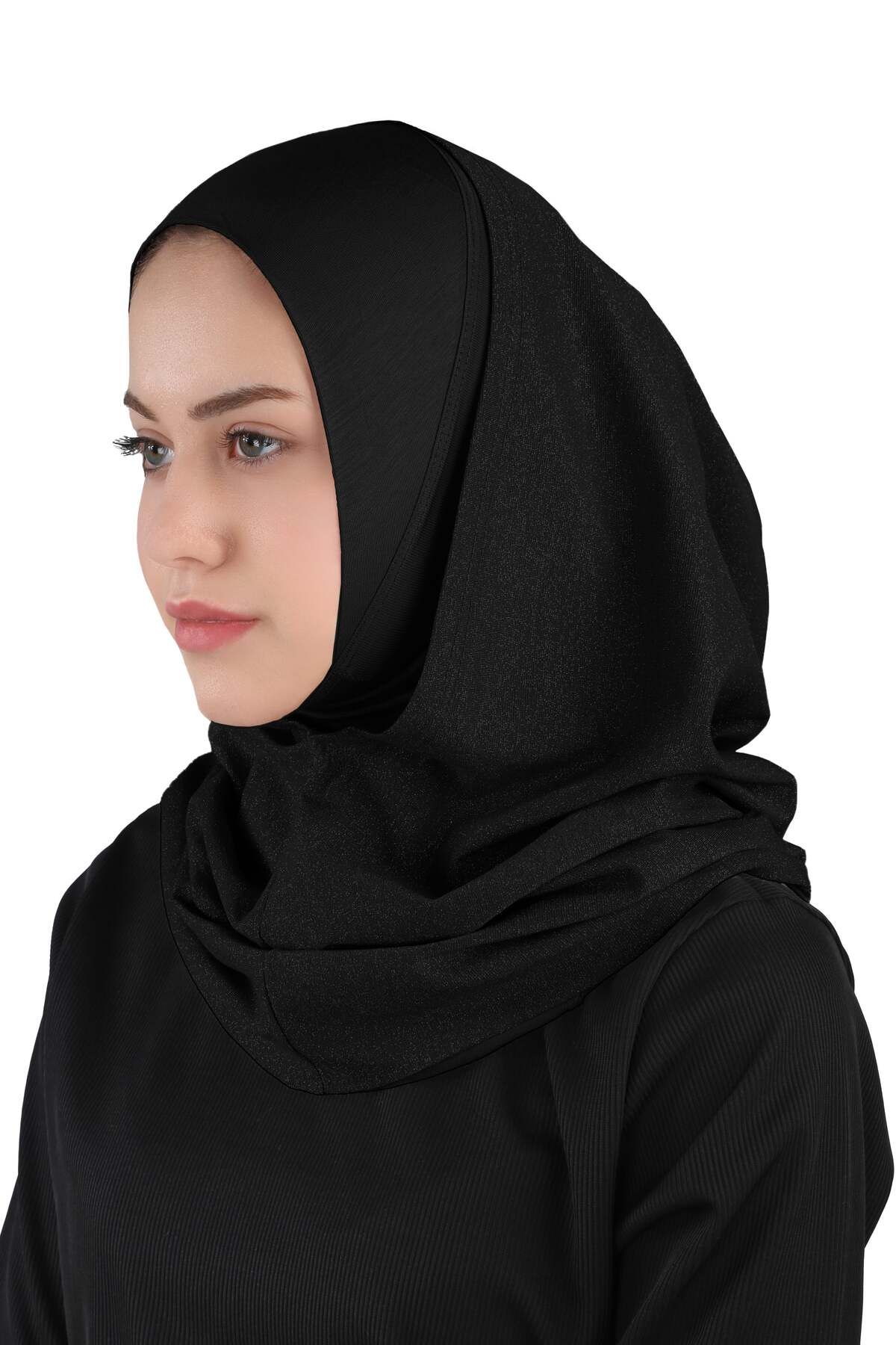 Ecardin-Black Glitter Evening Dress - Practical Hijab Turbine - St 300 2