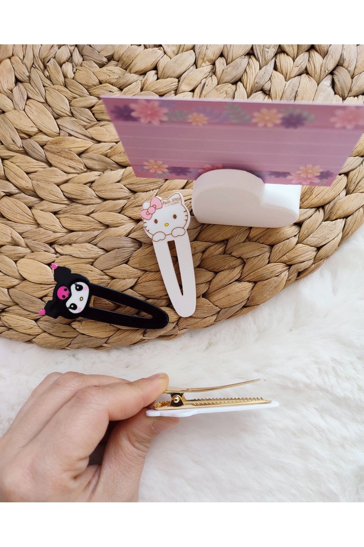 Pembe Çarşı 3'lü Sanrio Metal Pens Toka Kuromi Hello Kitty