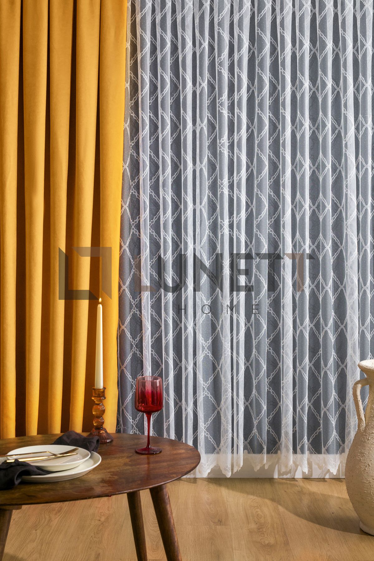 LUNETT HOME-Yellow Color Close Pleated 1X3 Background Curtain - Single Blades, Ready to Use 12478 3