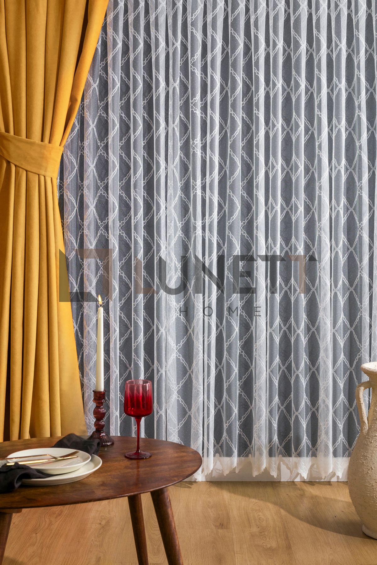 LUNETT HOME-Yellow Color Close Pleated 1X3 Background Curtain - Single Blades, Ready to Use 12478 2
