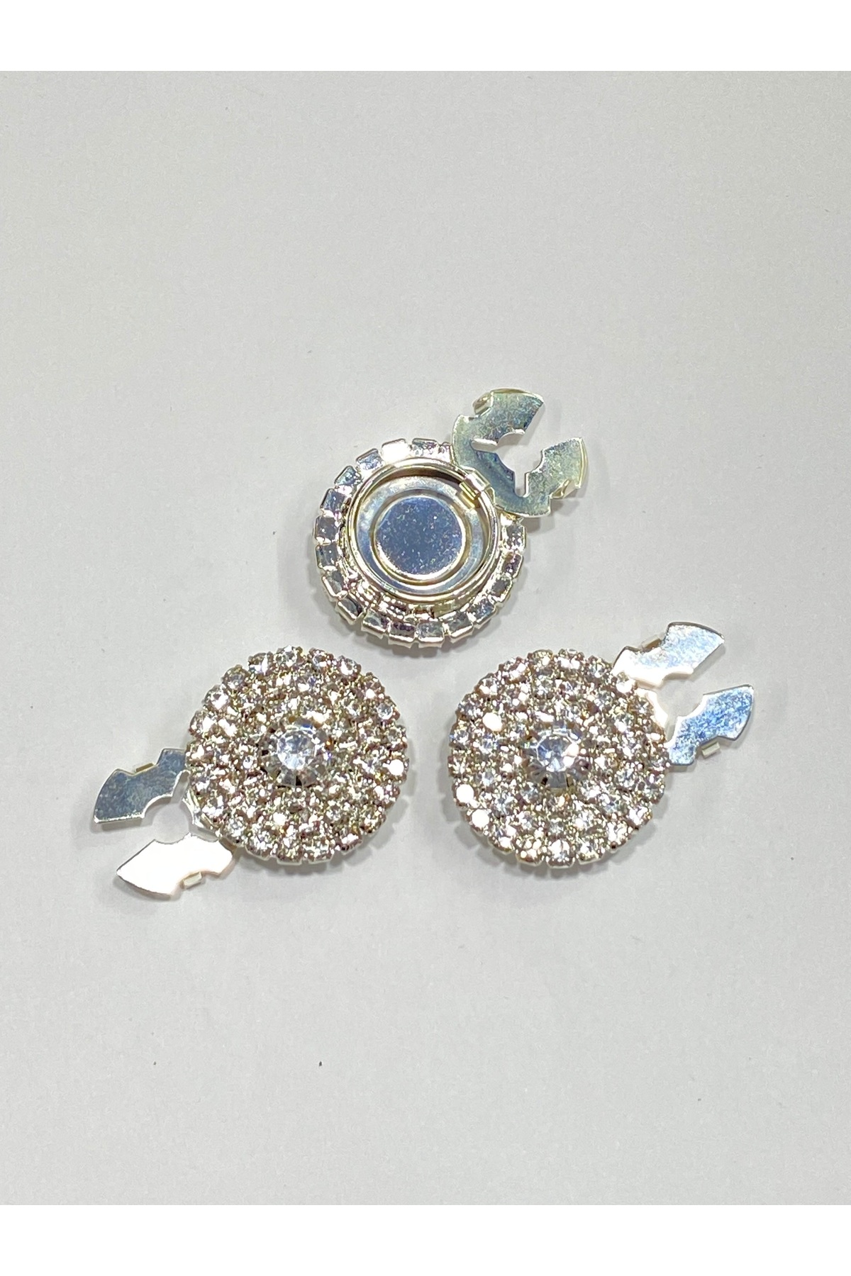 Stone Button / Stone Button with Clip / Classic Model Button with Clip / Set of 3 / 2.5 cm Silver