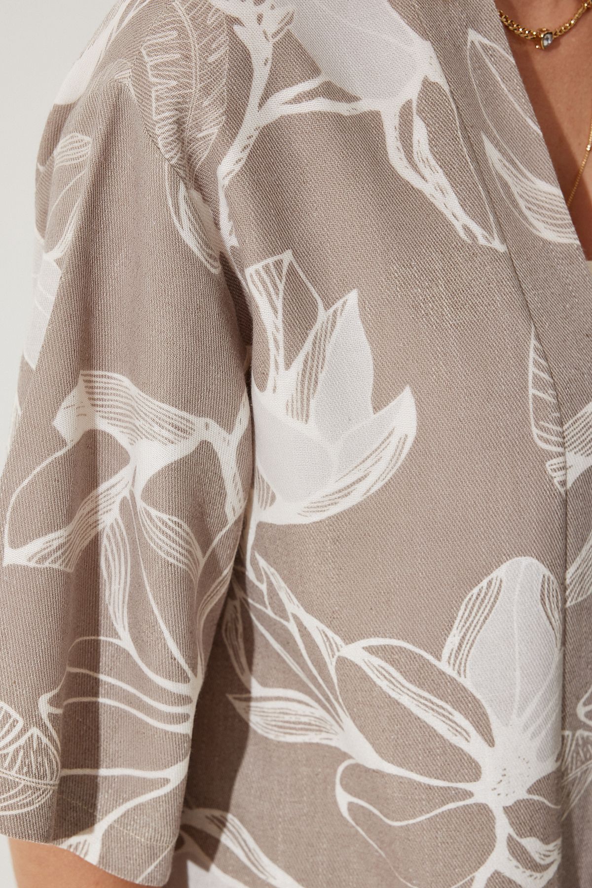 Happiness İstanbul-Damskie letnie szorty kimono z surowego lnu w tropikalny wzór w kamienie BP00157 3