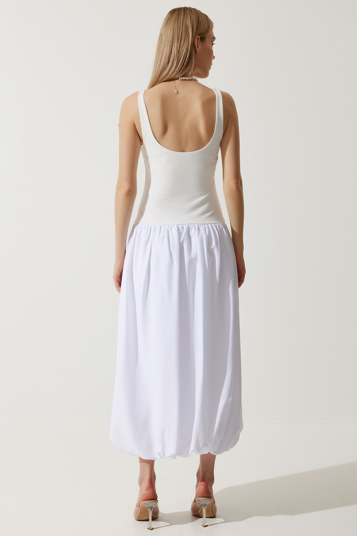 Happiness İstanbul-Women's White Balloon Midi Dress UB00276 7