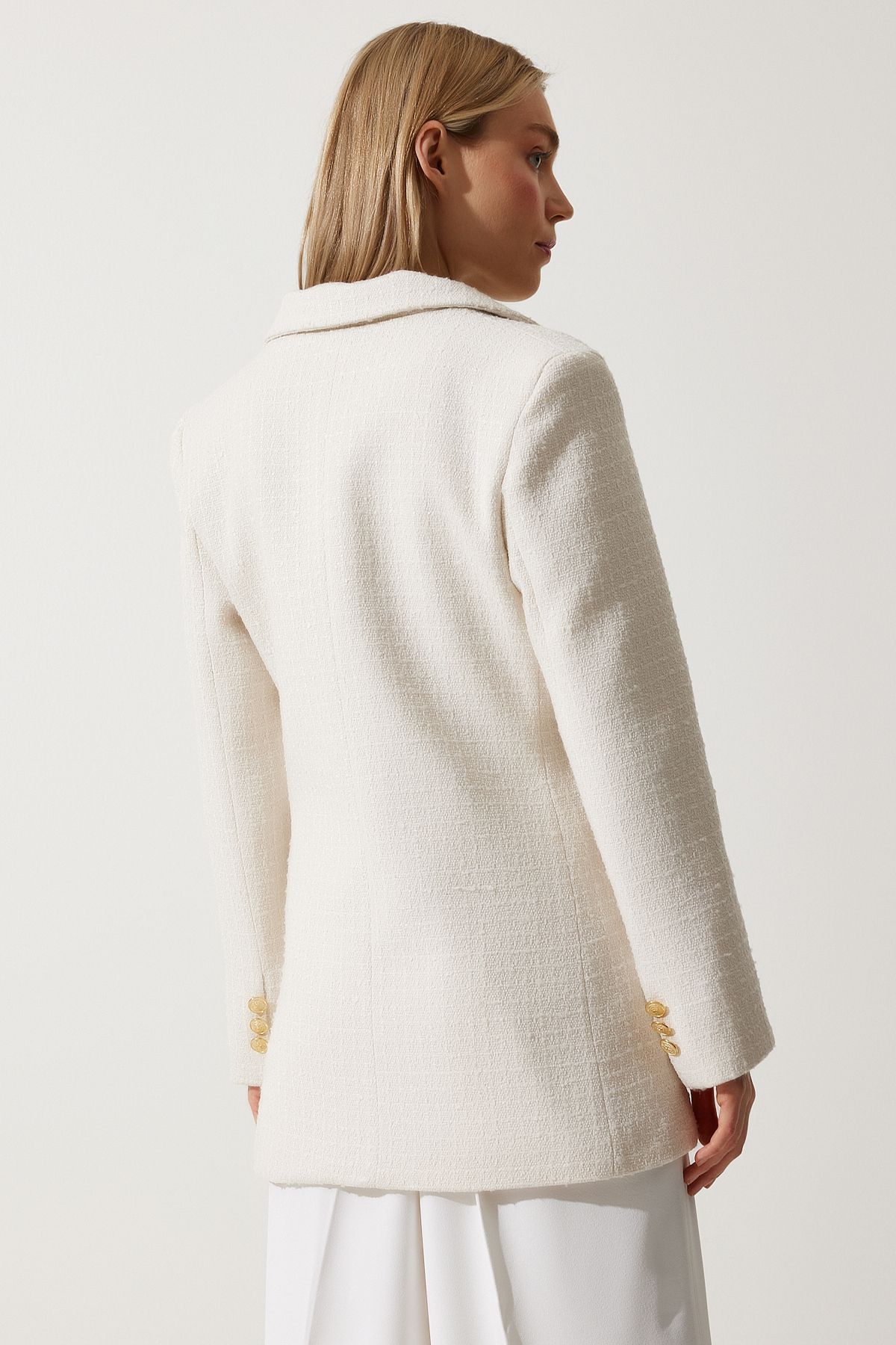 Happiness İstanbul-Damen Blazer mit Knochenknöpfen, Tweedjacke WF00004 12