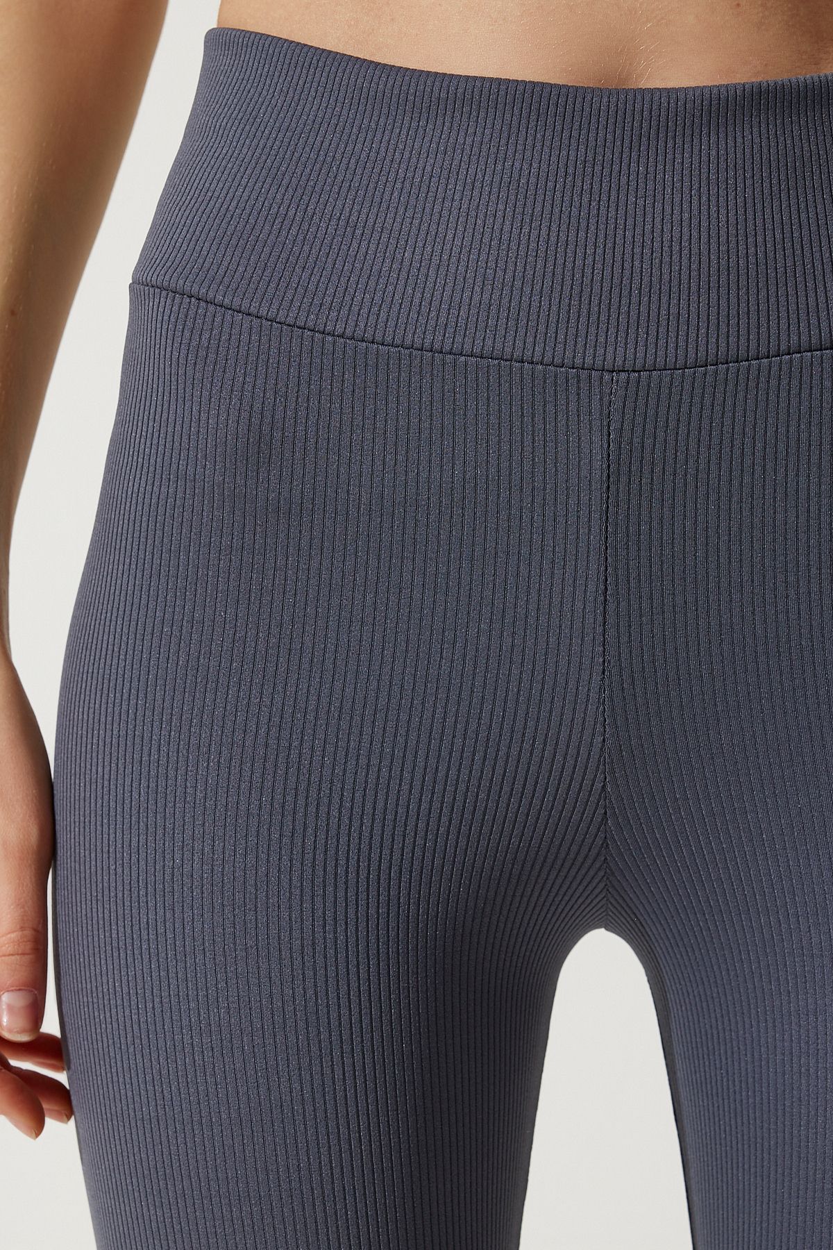 Happiness İstanbul-Anthrazitfarbene gerippte Strickstrumpfhose mit hoher Taille für Damen ZV00208 5