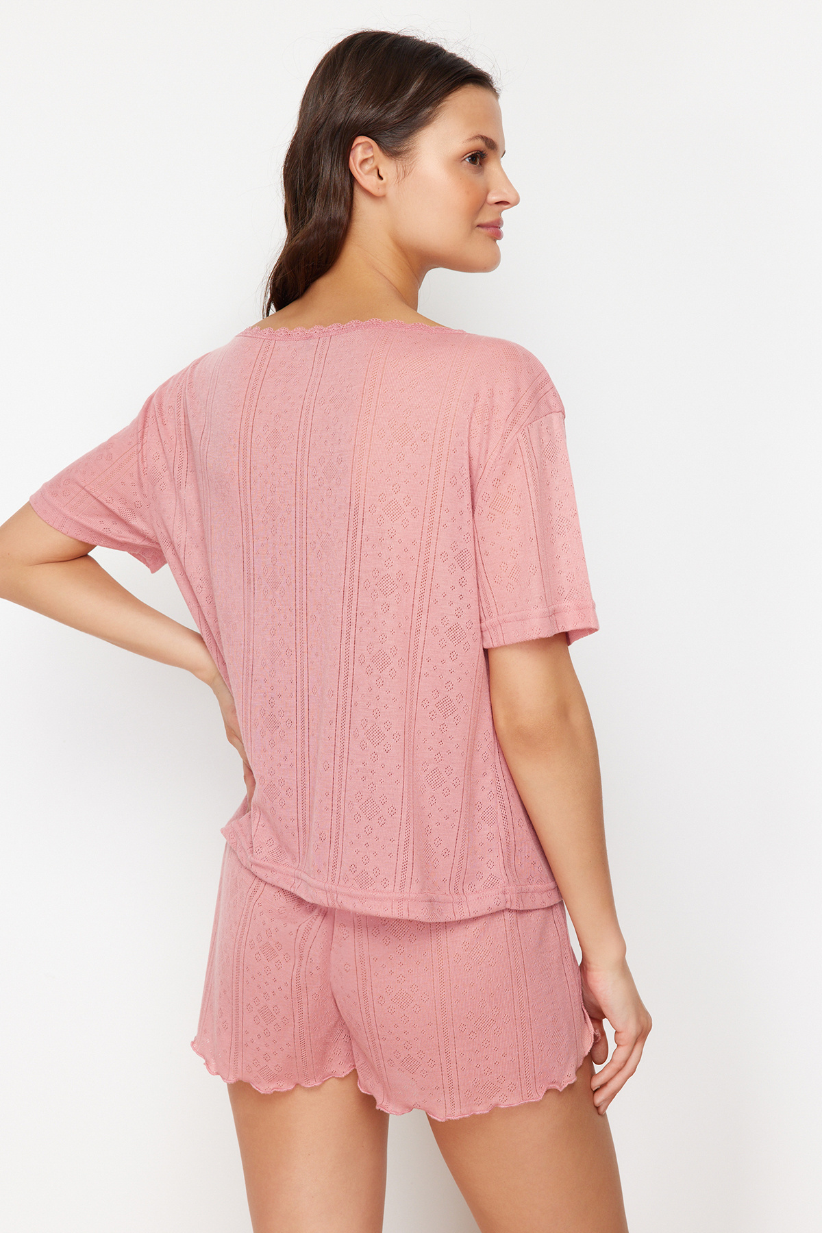 Trendyolmilla  Çok Renkli 2'li Paket Pointel Ajurlu/Delikli Örme Pijama Üstü THMSS24PT00276 - Görsel 7