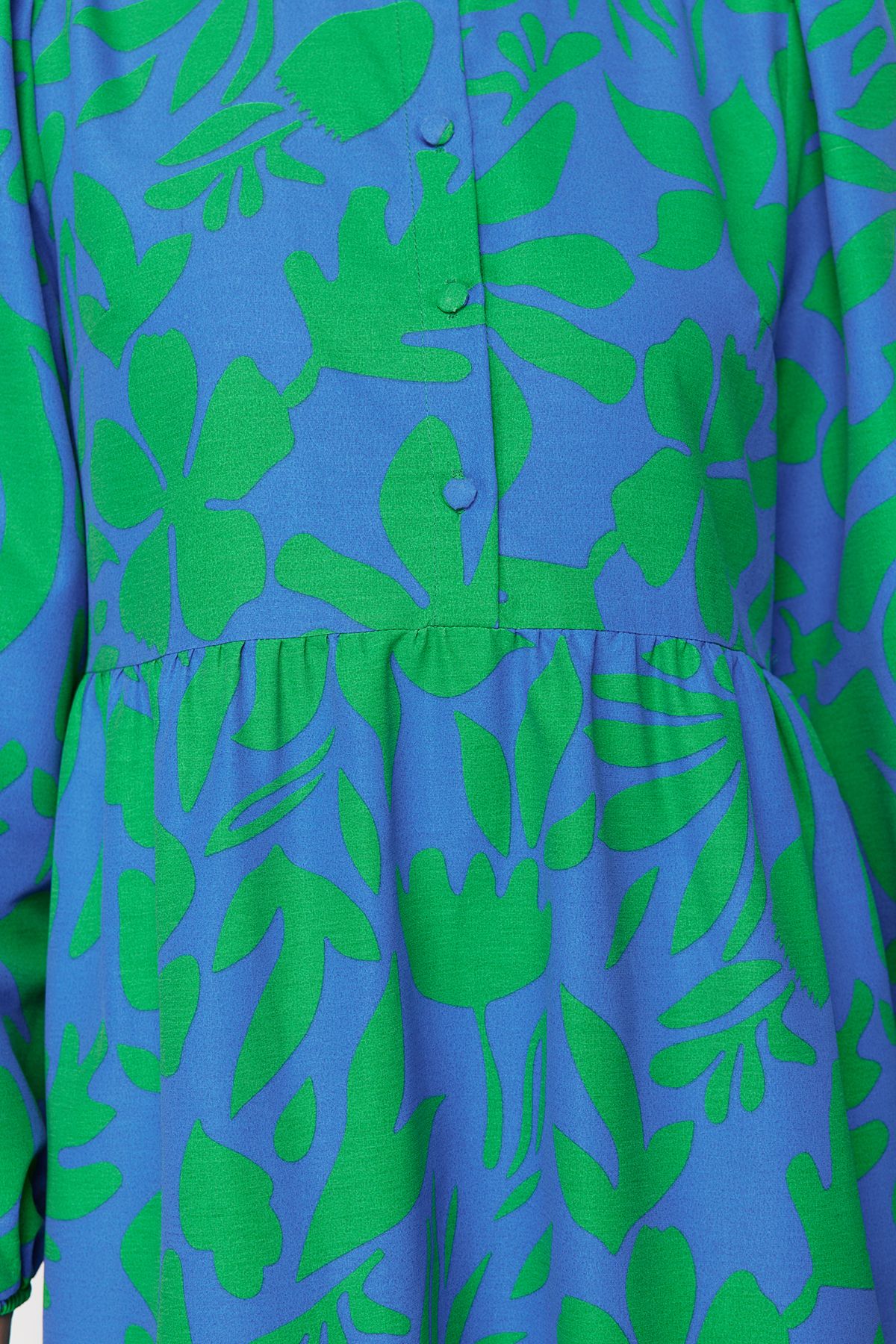 Trendyol Modest-Rochie albastră din bumbac, cu jumătate de plăcuță, cu formă largă TCTSS23EB00222 5