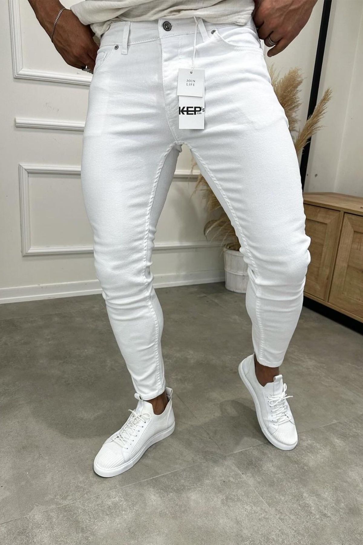 MADZEYMODA-Ανδρικό λευκό τζιν Slim Fit Slim-Fit 2