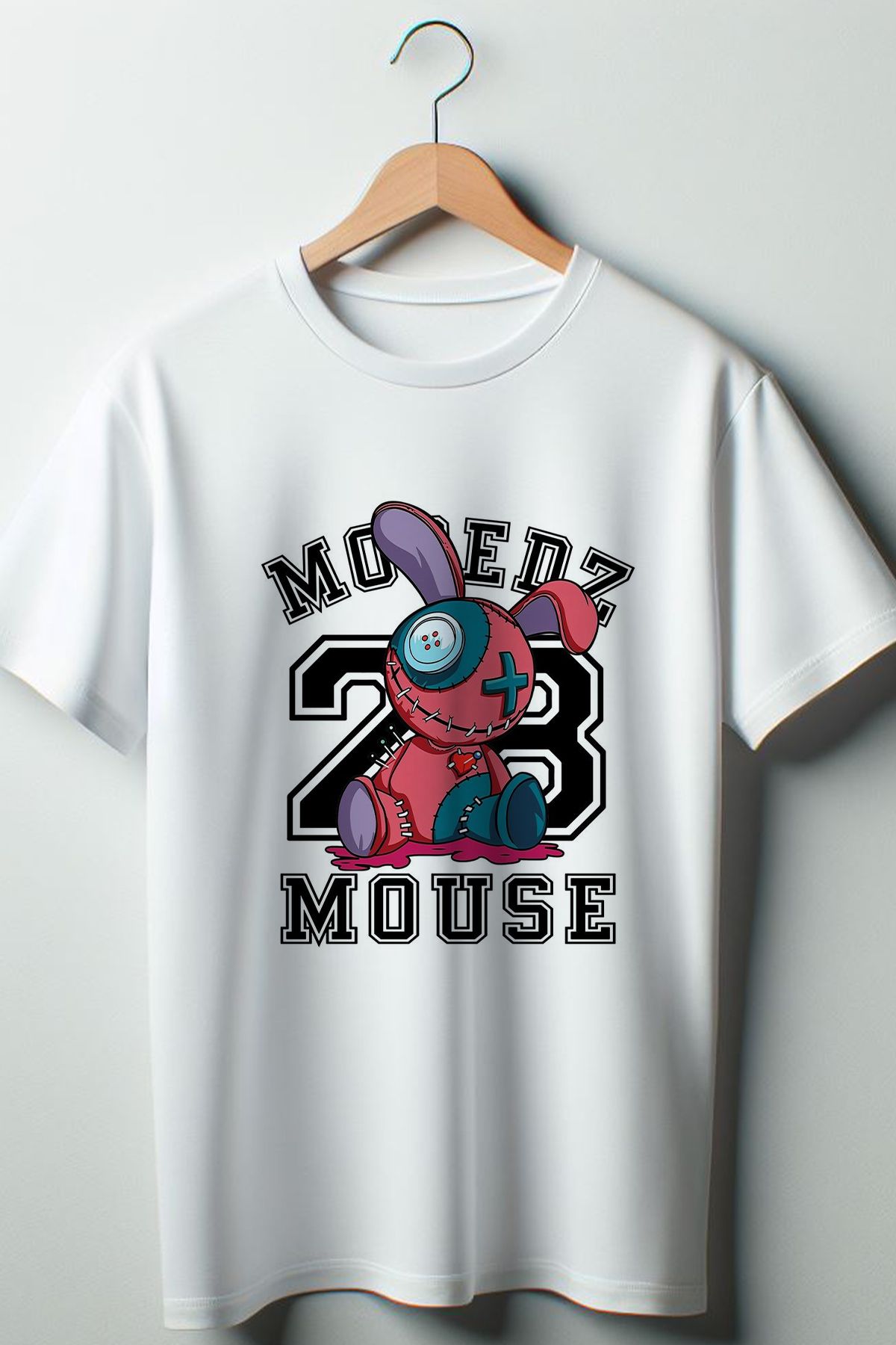 Vordevia-Λευκό μπλουζάκι Rabbit 23 με στάμπα Oversize Crew Neck 1