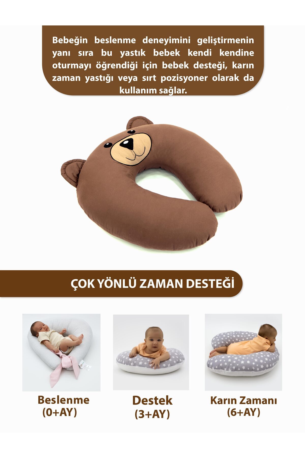 mordesign Çift Taraflı Emzirme Yastığı Bebek Destek Minderi Hamile Yastığı Pamuk Kumaş Morbear Serisi fotoğrafı 4 (önizleme)