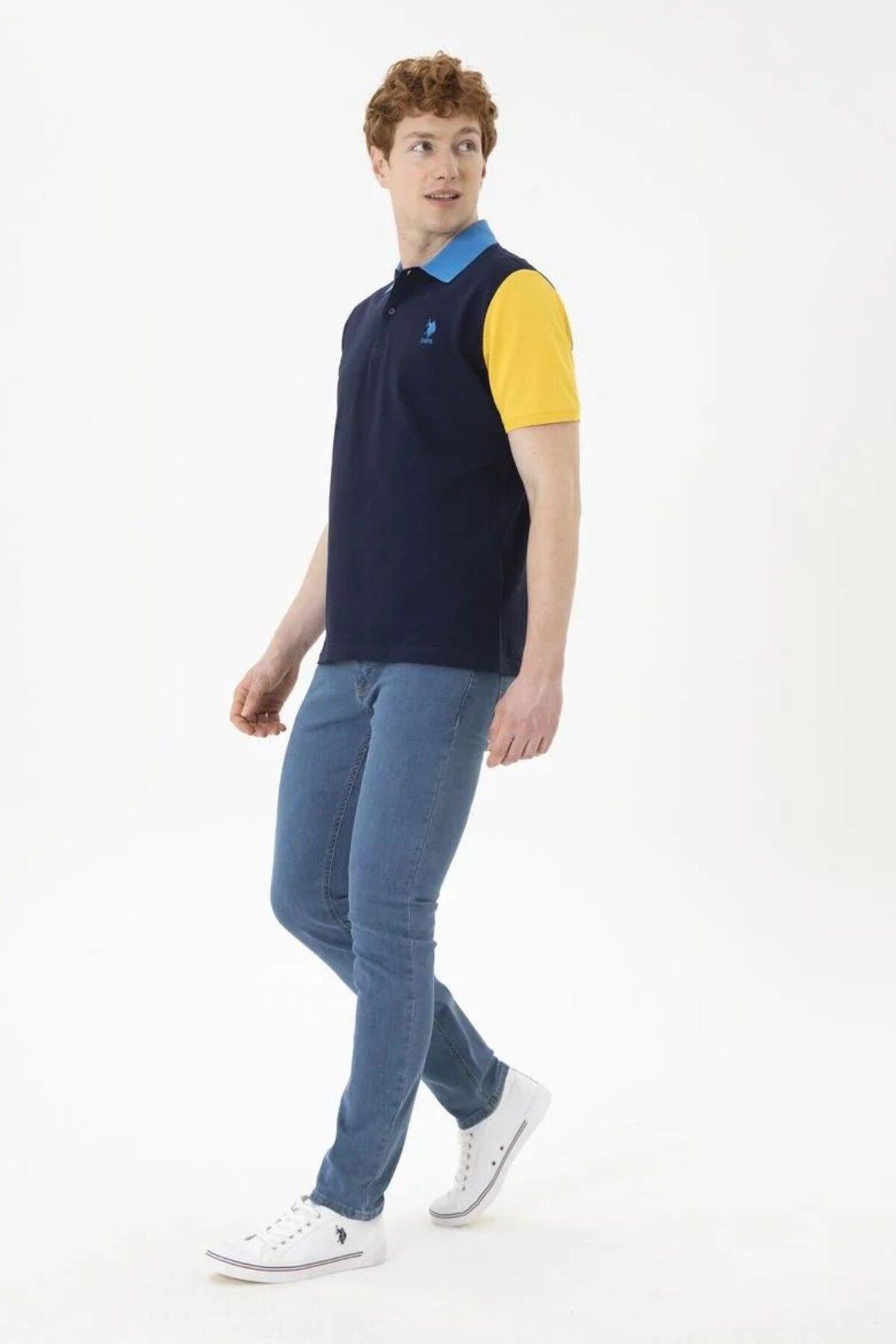 تی شرت یقه پولو آبی مردانه سفید اورجینال U.S. Polo Assn.