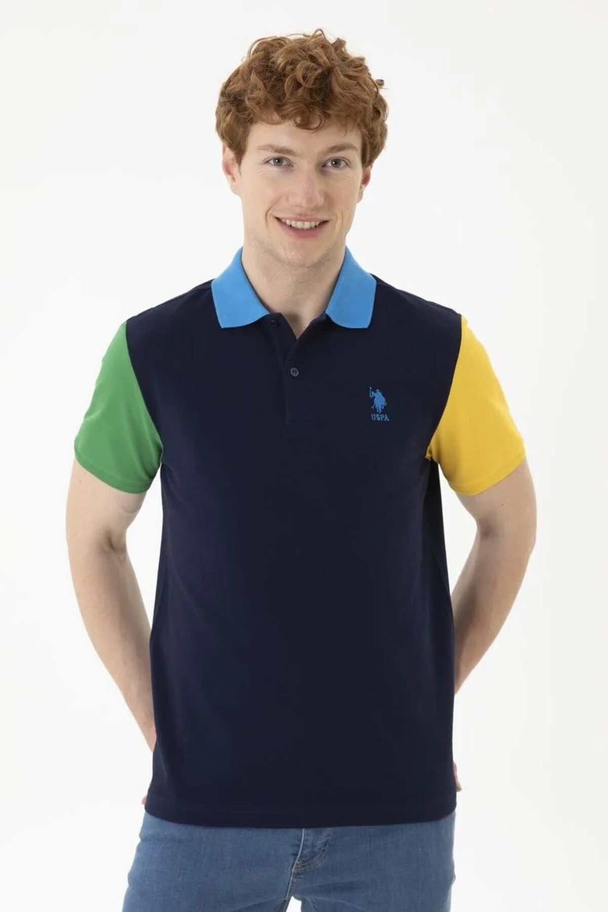 تی شرت یقه پولو آبی مردانه سفید اورجینال U.S. Polo Assn.