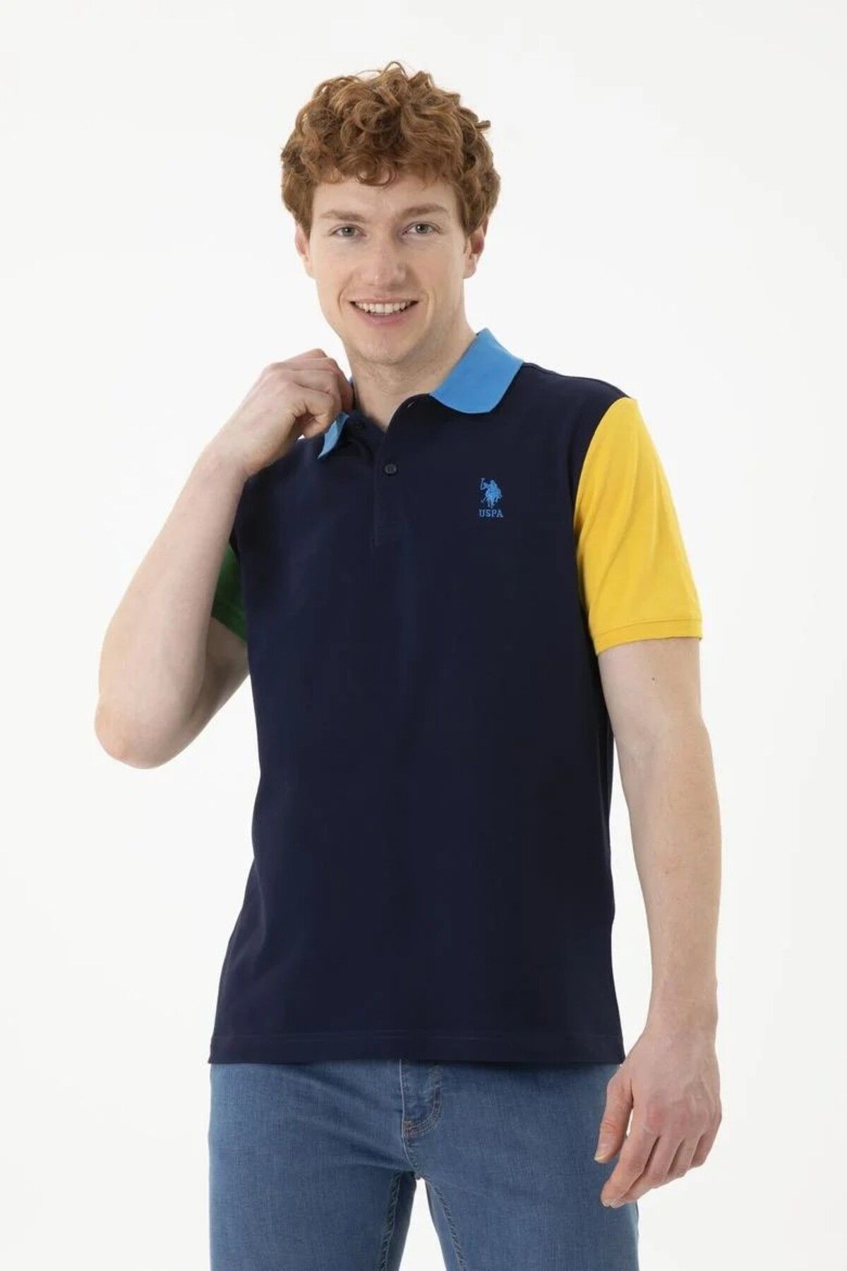 تی شرت یقه پولو آبی مردانه سفید اورجینال U.S. Polo Assn.