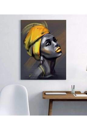 Sarı Eşarp Afrikalı Kadın Duvar Dekorasyon Kanvas Tablo mdn-480