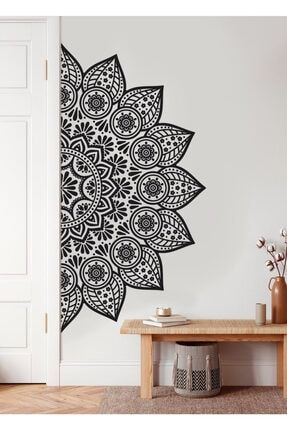 Mandala Çiçek Desen Iı Xl Dekoratif Duvar Sticker - Yarım Yuvarlak Duvar Dekoru ardu000057