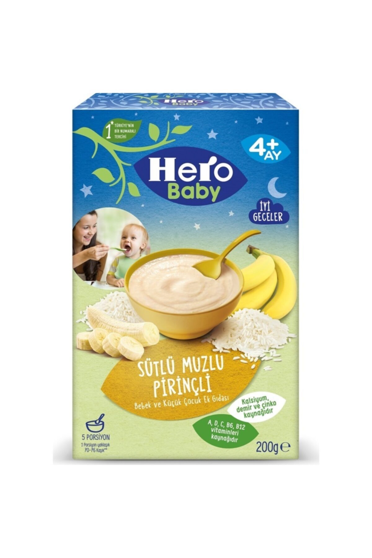 Hero Baby Gece Sütlü Muzlu Pirinçli Kaşık Maması 4+ Ay 200grx6 Adet fotoğrafı 2 (önizleme)