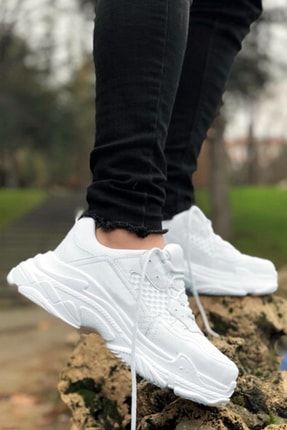 Beyaz Triples Yüksek Taban Unisex Sneakers Ayakkabı vvayk003