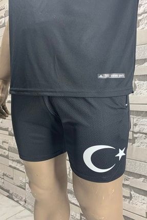 Erkek Siyah Türkiye A Milli Takım Logolu Hafif Telefon Cepli Günlük Spor Antrenman Fitness Şortu 1423971