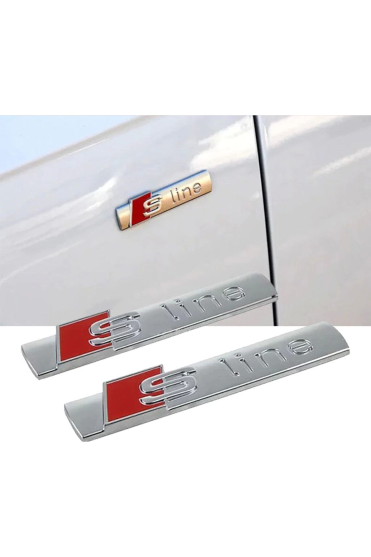 MEDİCAR Audi S Line Double Set Compatible Logo Metal Chrome Fender Sline  Badge A3 A4 A5 A6