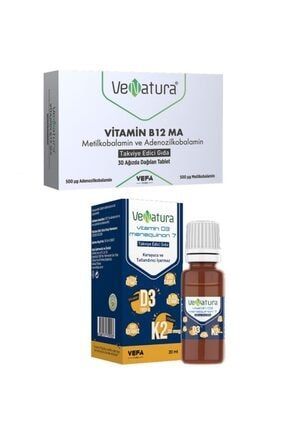 B12 Metilkobalamin Odt 30 Tablet + Vitamin D3 K2 (Menakuinon 7) Damla 20 ml 1000 Iu s0316