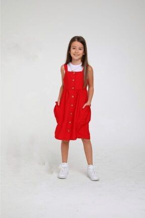 Kız Çocuk Kırmızı Askılı Elbise 1243