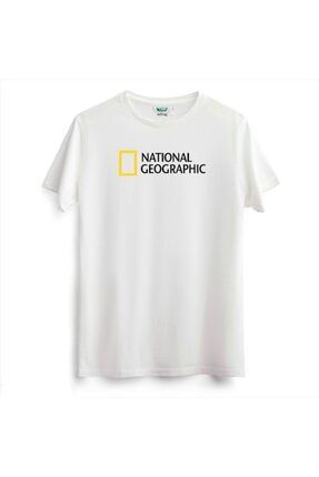 Beyaz Unisex National Geographic Baskılı T-shirt Nat Geo