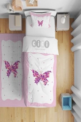 Çiçekli Kelebek Çocuk Bebek Odası Nevresim Takımı CNT-549-1