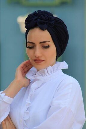 Kadın Lacivert Serit Detaylı Hijab Bone 1301