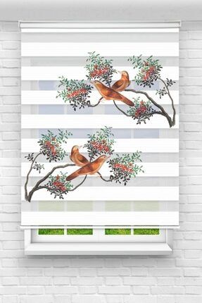 Daldaki Kuşlar Çiçekli Baskılı Perde - Genç Odası Mutfak Perdesi - Stor Zebra Perde UPD-0688