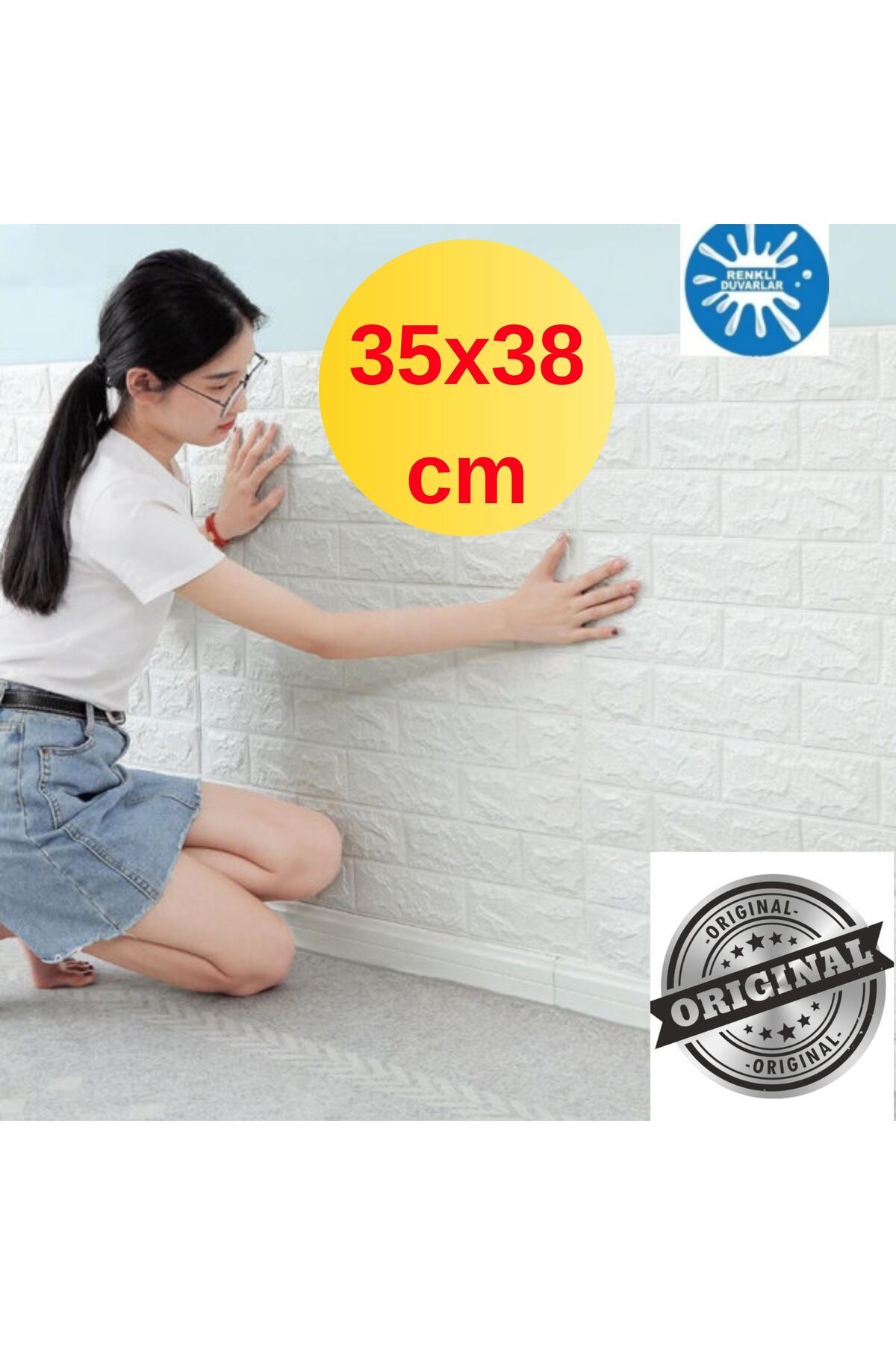 Kendinden Yapışkanlı Duvar Kağıdı Esnek Köpük Paneli Ofis Ev Salon Wc 3D Tuğla Desen 35x38cm 1 Adet