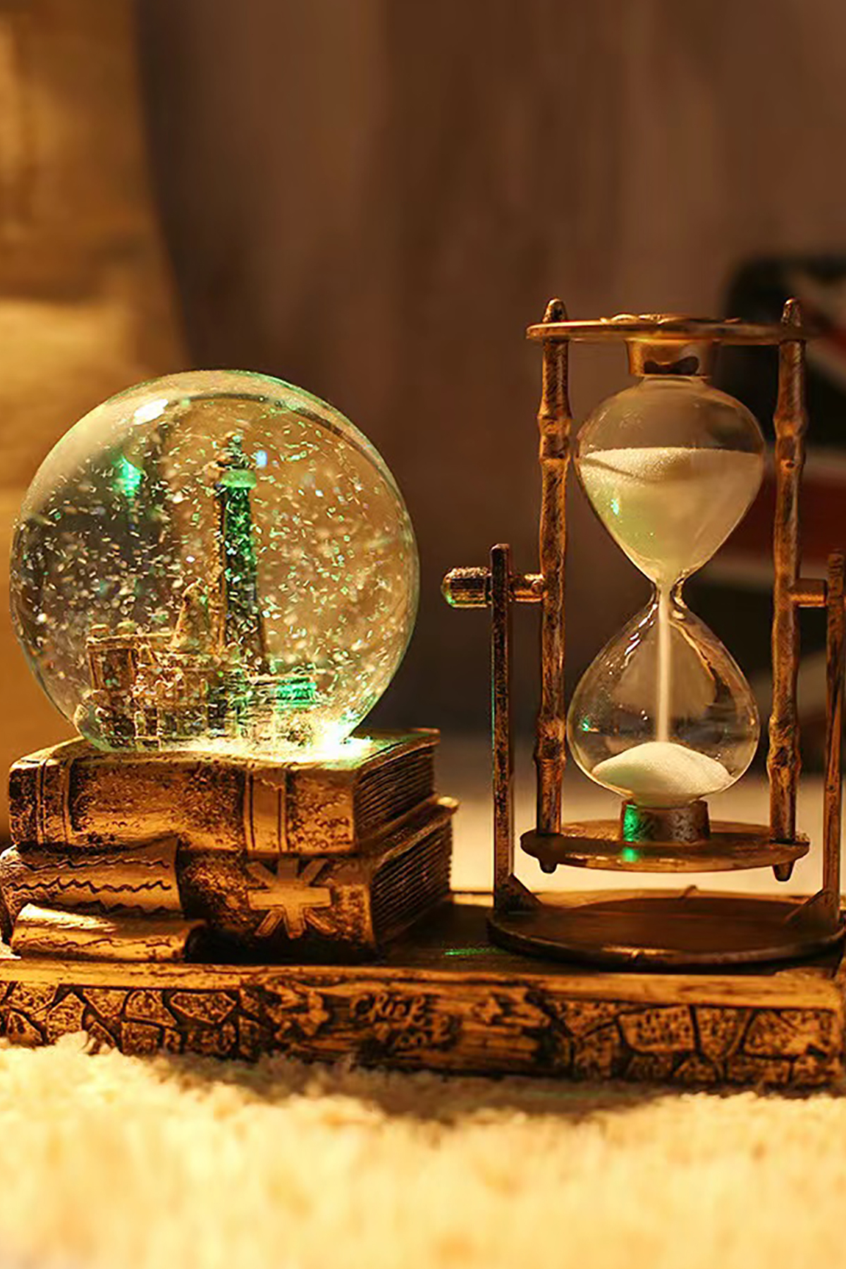 TechnoStation Paris Eyfel Kulesi Işıklı Kar Küreli Kum Saati Hediyelik Eyfel Retro Cam Küre Kum Saati