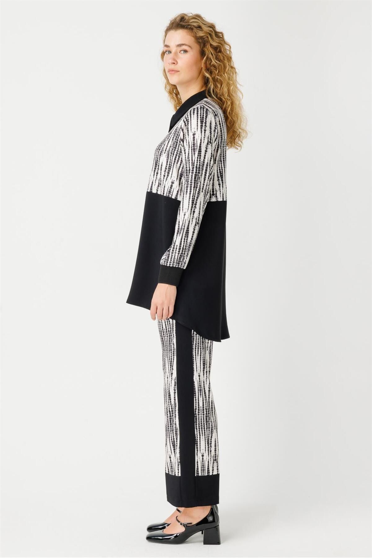 Esswaap-Black Tunic and Trousers Set - Custom Pattern Printed and Zippered 3