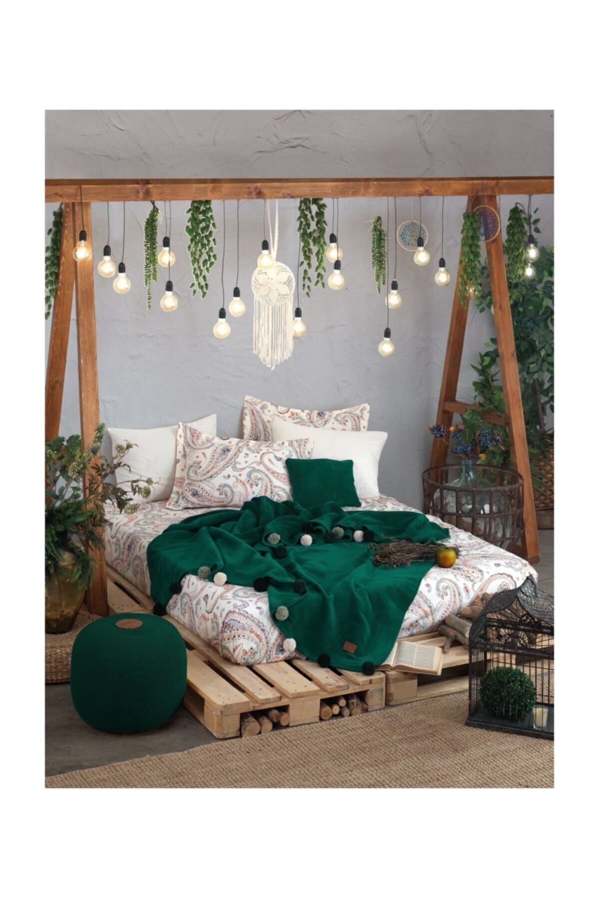 İyi Geceler İstanbul-بطانية Homechic Istanbul Boho Chic مزدوجة - أخضر زمردي 1