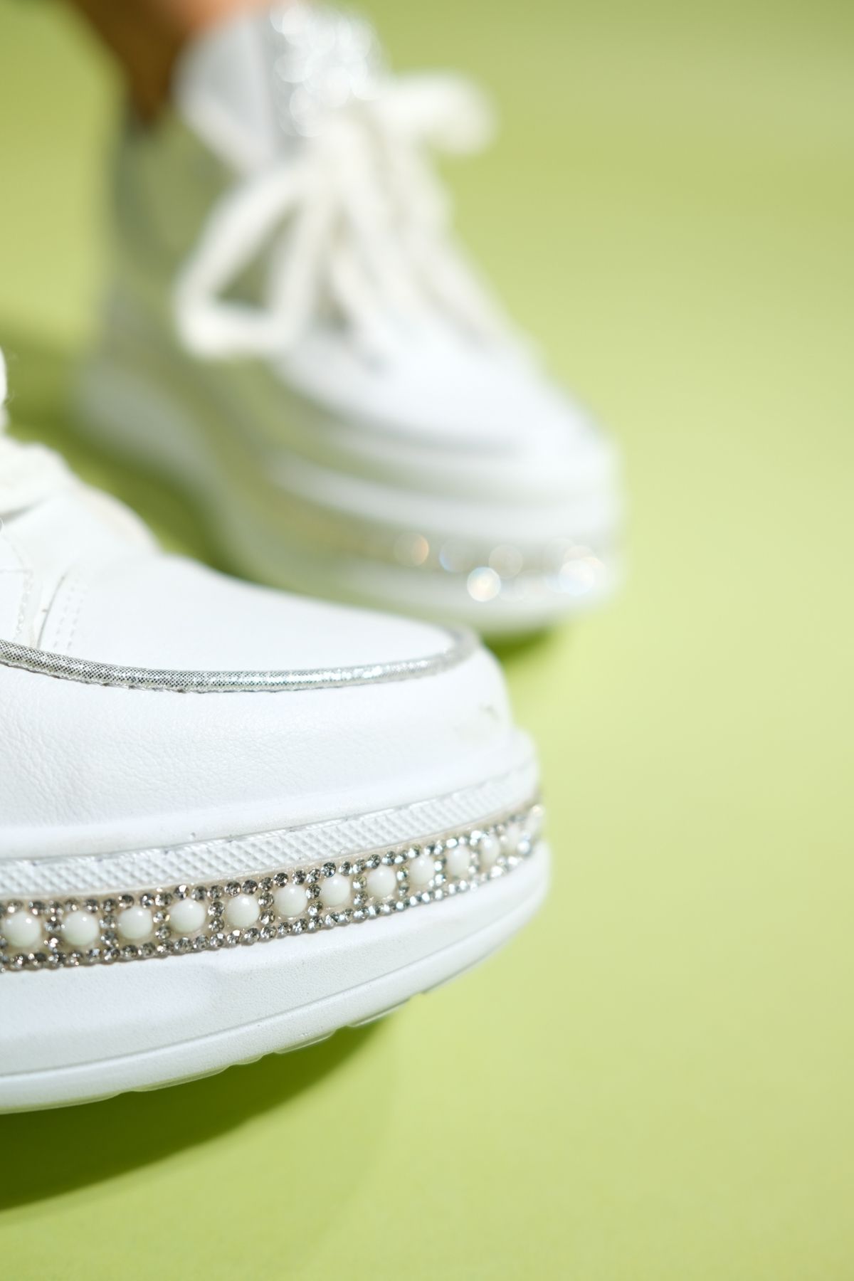 LuviShoes-JERSEY White Stone Pearl Women's Hidden Heeled Sports Shoes 3