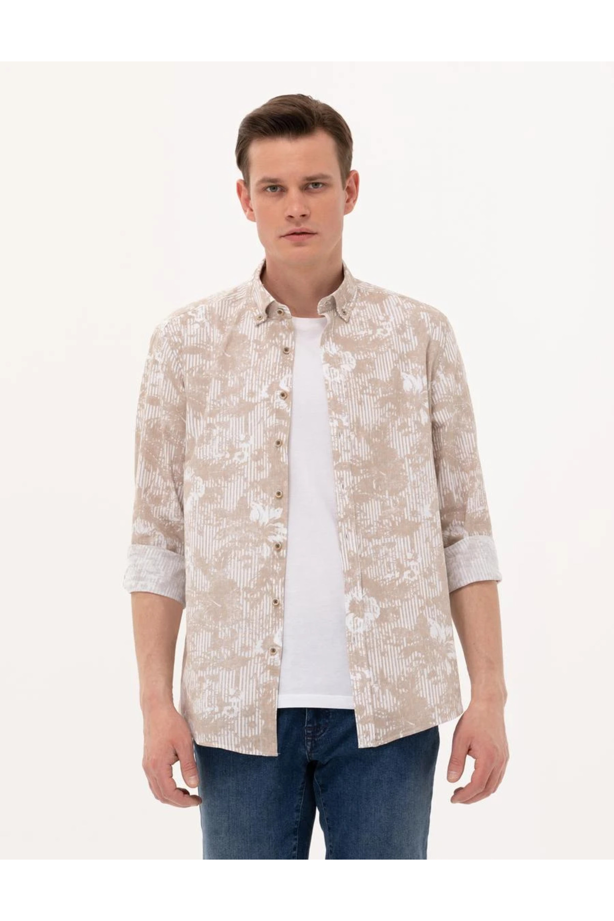 پیراهن پیر کاردین مردانه 100% پنبه بژ  گلدار Comfort / ریلکس    بیسیک Daily/روزانه | Pierre Cardin G021SZ004.000.1374118 TR - تصویر 3