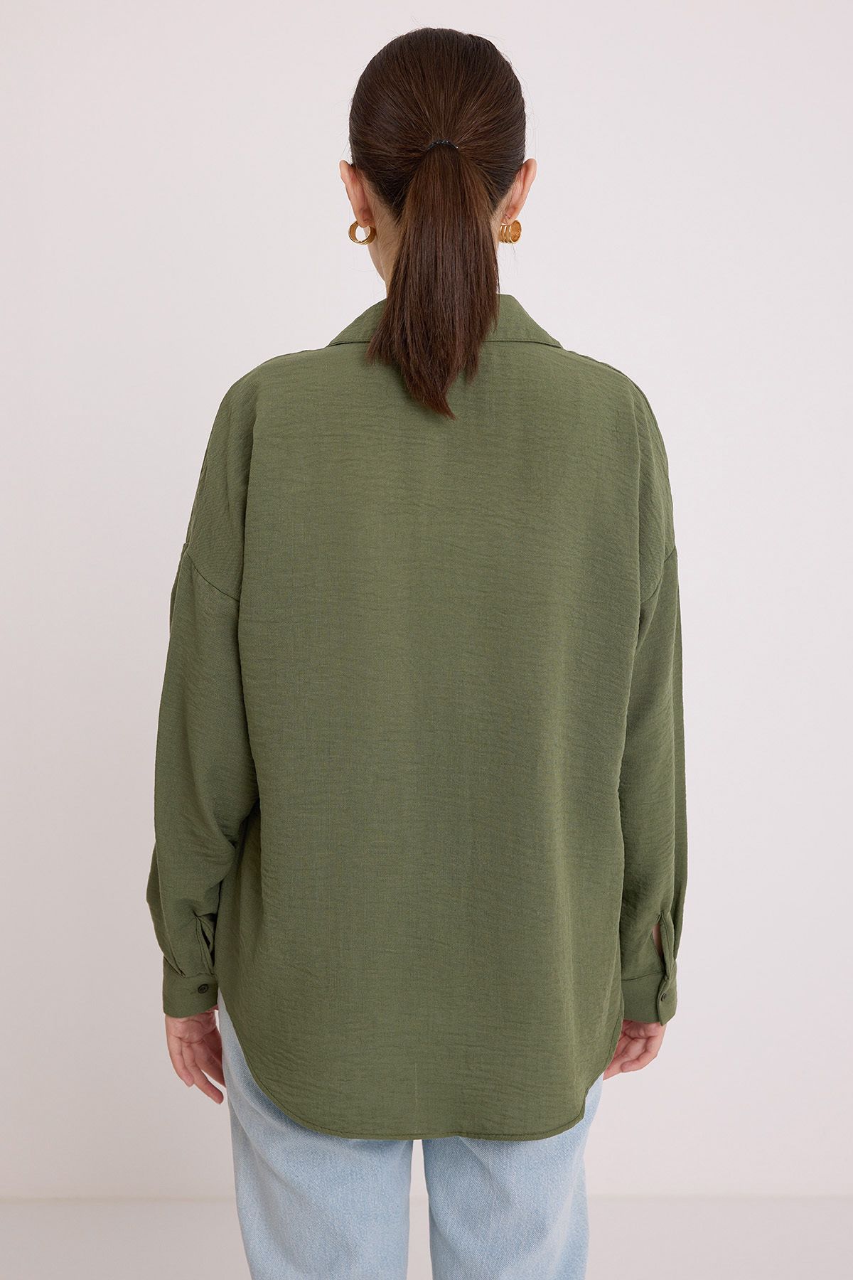 Bigdart-20153 Lniana koszula oversize z pojedynczą kieszenią – Khaki 6