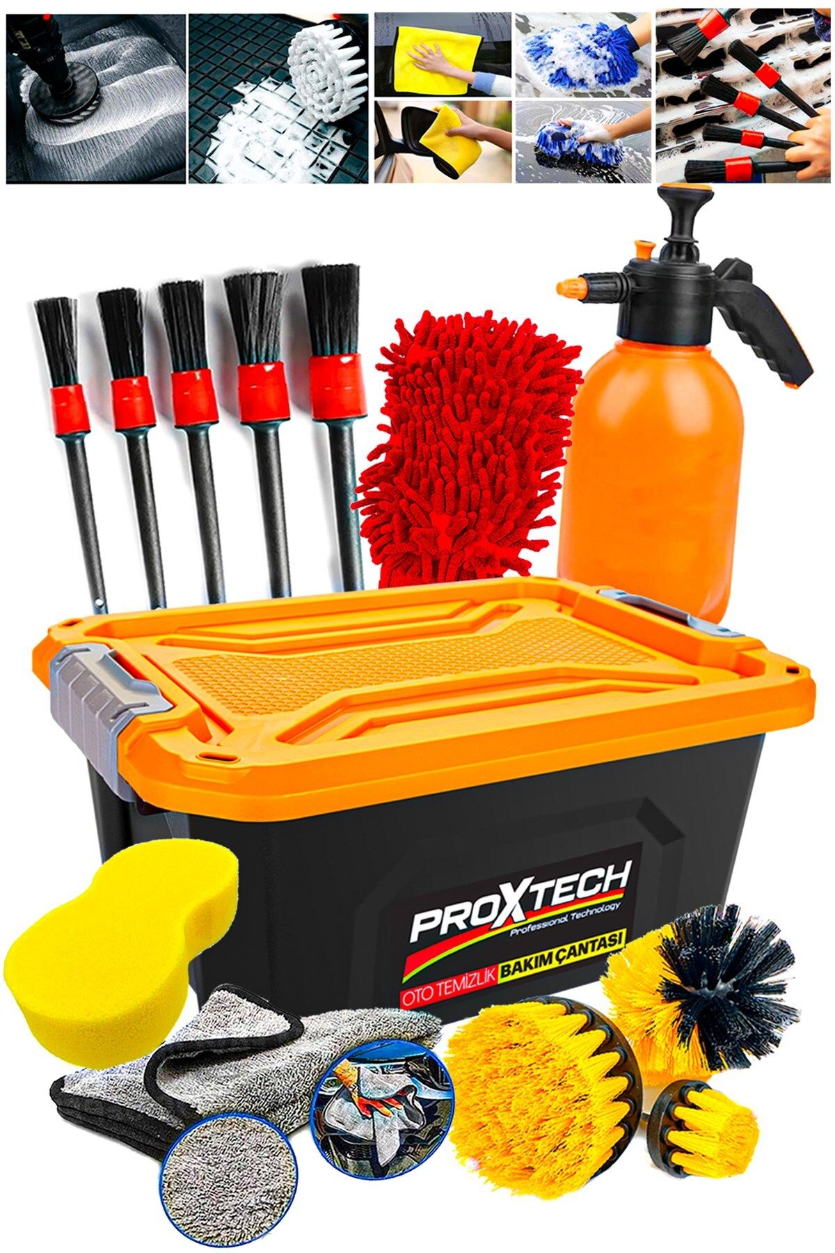 PROXTECH Çok Fonksiyonlu Premium Kalite Genel Temizlik 14 Parça Matkapa Uyumlu Fırça Seti Temizlik Çantası