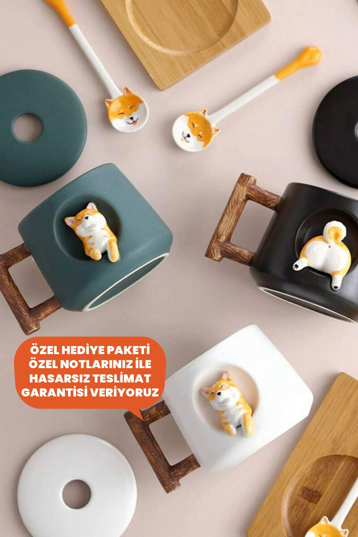 Kahve Molası İçin Mükemmel: Kapaklı ve Kaşıklı Şirin Shiba Inu Seramik Kupa