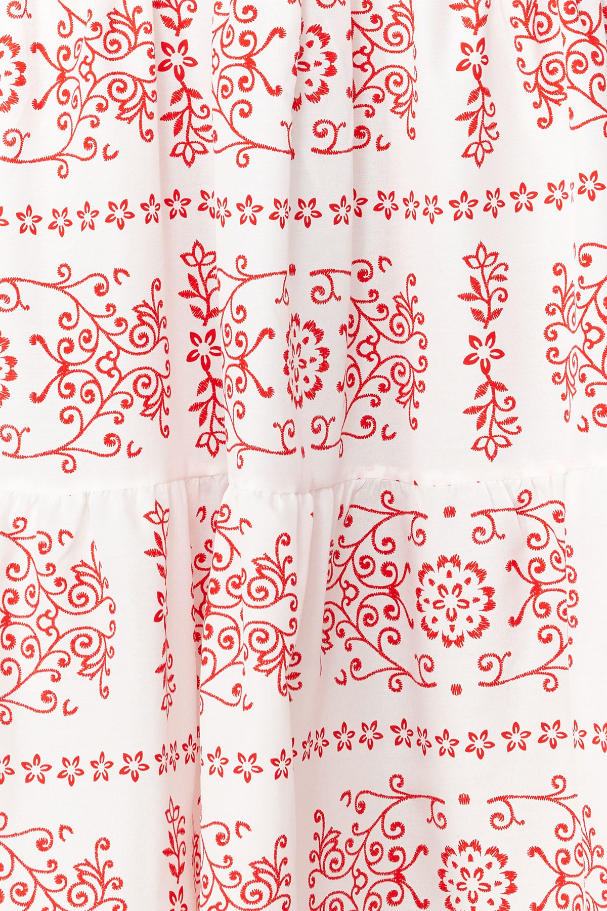 Trendyol Collection-Red Ethnic Patterned Skirt Waist Opening Square Collar Woven Dress TWOSS23EL01910 4