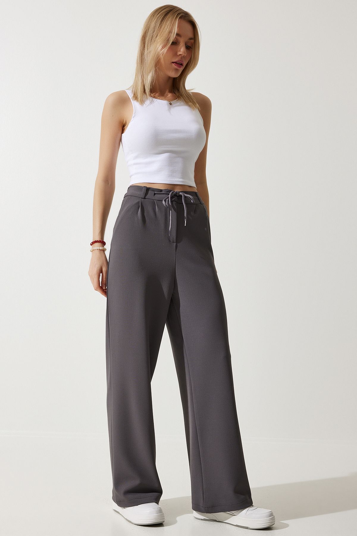 Happiness İstanbul-Women's Anthracite Wide Leg Sweatpants RV00193 2