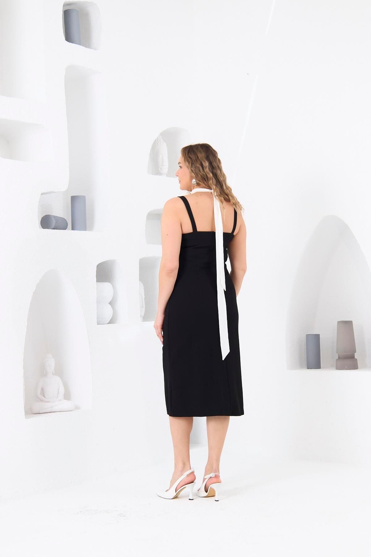 RMG-Black Plus Size Dress - Lined and Slit Detail 7
